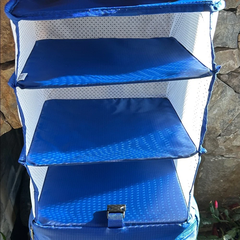 Tabitora Blue Hanging Closet Organizer with 4 Shelves; Folds into small cube;NWT